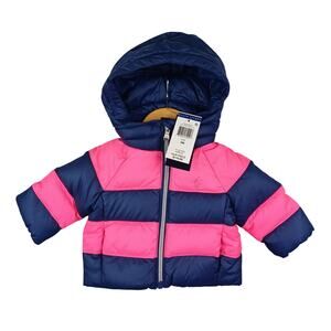 Ralph Lauren Baby Girl Puffer Coat Size 3 Months Pink Blue Hooded Down Jacket